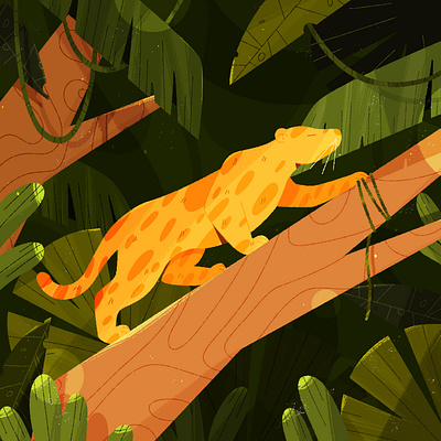 Earth challenge - 5 adobe botanical editorial environment feline flat forest graphic design green illustration jaguar jungle leaves nature panther photoshop texture trees yellow