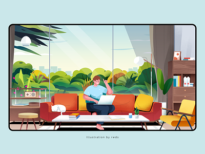 House a living room home house illustration landscape remote sofa suburbs work