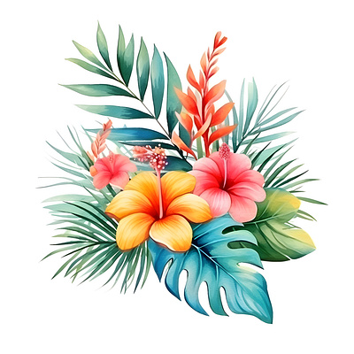 Beautiful Watercolor Tropical Flowers 3d animation app branding cliparts design floral flowers graphic design illustration logo motion graphics ui ux vector watercolor