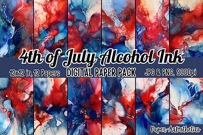 4th of July Alcohol Ink Digital Paper 4th of july paper alcohol ink graphic design illustration patriotic paper