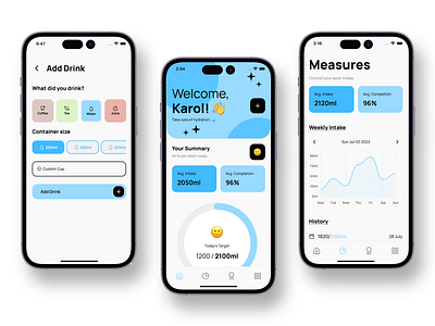 Hydration Tracking App charts hydration mobile ui