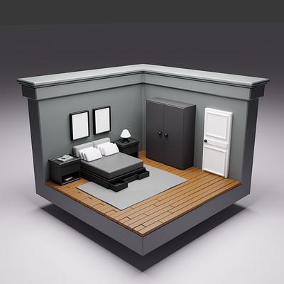 gray bedroom bedroom blender isometric room