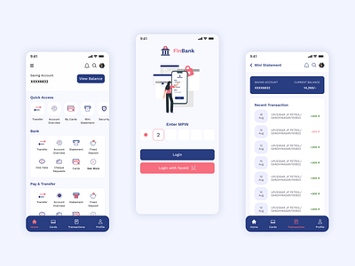 Finbank: Redefining the Way You Bank Online bank banking app figma finbank fintech home screen login mini statement mpin ui