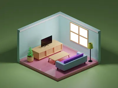 Isometric living room 1 - Made in Blender