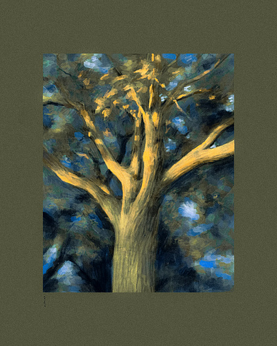P — 01 blue digital painting forest procreate tree yellow