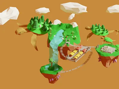 Low poly floating Java island - Made in Blender