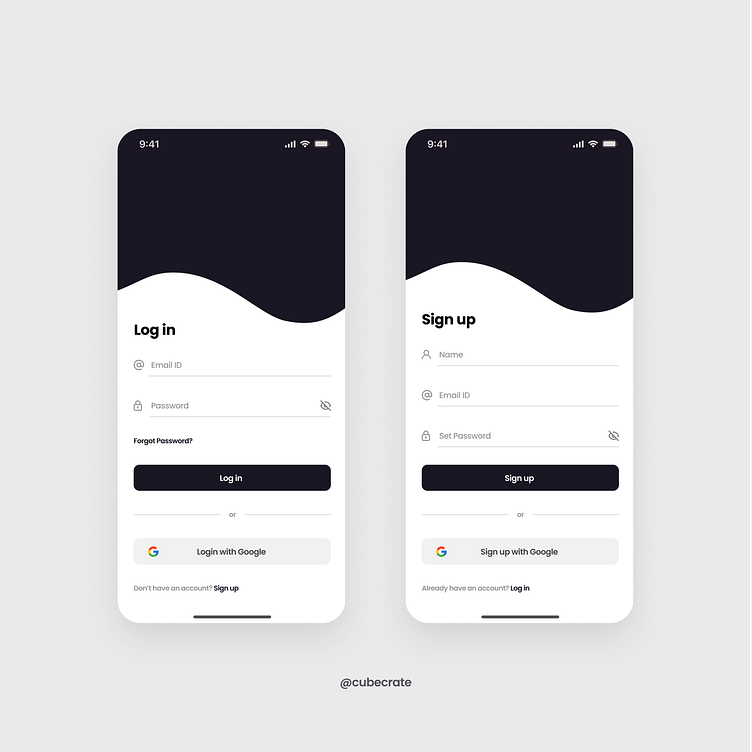 Minimal Login Signup screen UI Design by CubeCrate on Dribbble