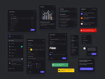 UI Components — Dark Theme dark components dark mode dark surface dark theme dark ui design exploration modals popups ui ui components ui kit ux visual exploration web web app