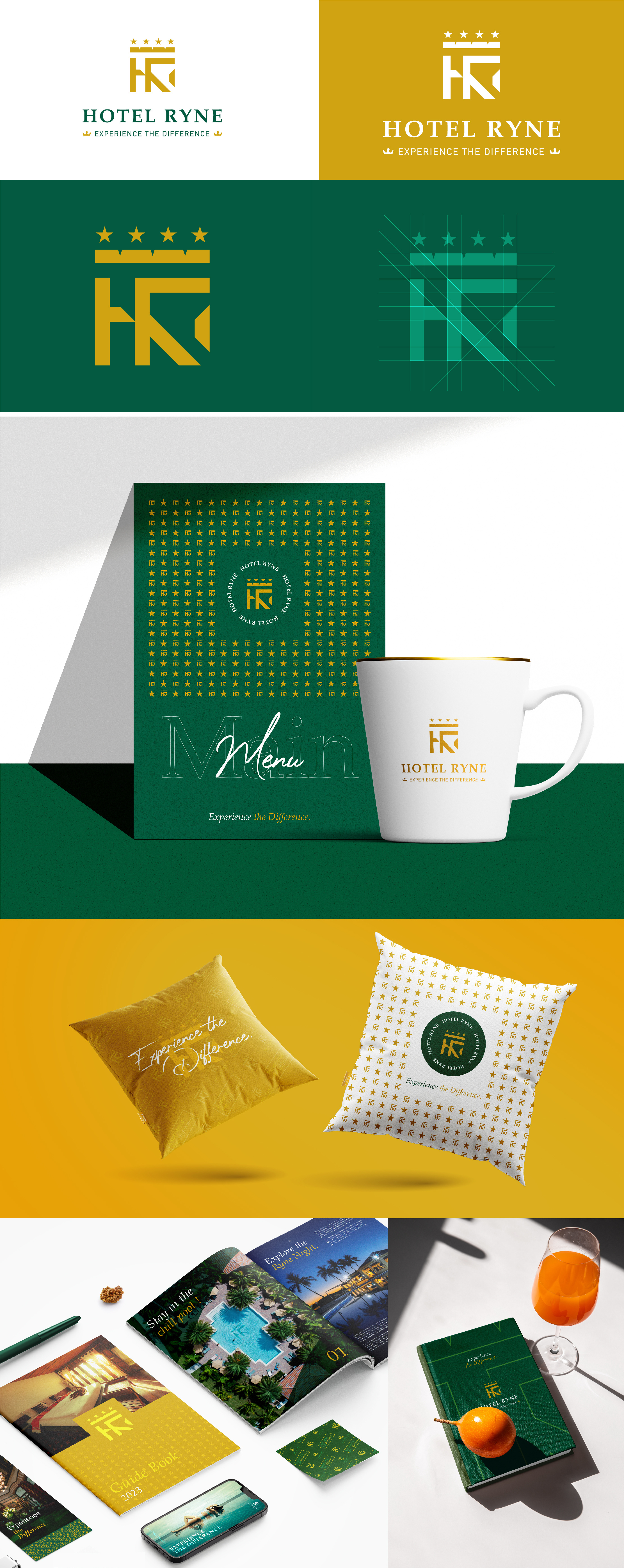 Hotel Ryne : Experience the difference. branding clean logo design graphic design h letter logo hotel logo logo logo mark logodesign minimal star