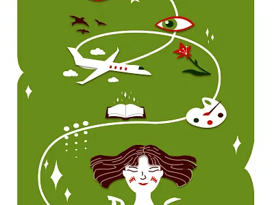 Love and Dream air balloon dream girl green illustration plane