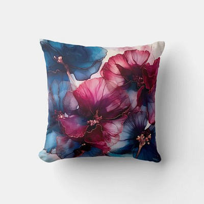 Blue and Burgundy Abstract Flowers design