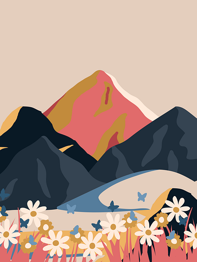 Mountain Flowers abstract design flower illustration landscape minimalist mountain nature pop art print