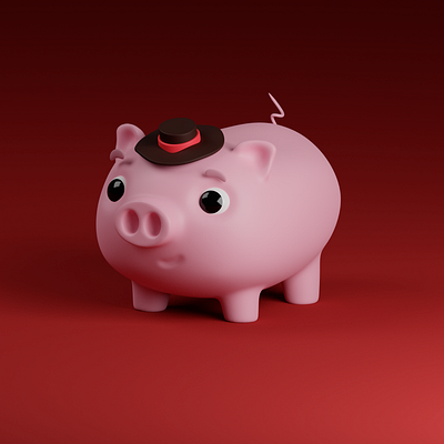 Just a cute piggy 3d cute hat illustration pig piggy render