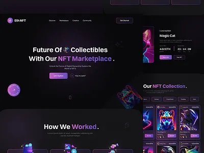 NFT Marketplace Website blockchain cryptocurrency exchange dashboard hero section landing page landing page design marketplace landing modern design new design nft nft marketplace nft website design typography ui user interface web 3.0 web app website website design