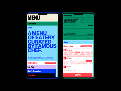 A menu of restaurants - Concept 2 color design filters menu mobile reservation restaurants ui ux