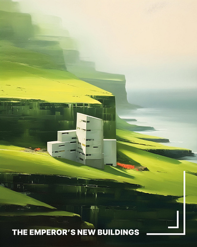 The Emperor's New Buildings architecture beautiful art brutalism denmark details dvk the artist early ai art faroe islands minimalism mirage gallery nordic noir oil painting painterly simplicity texture the emperors new buildings