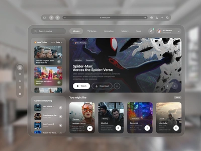 Steary ⏤ Stream App Spatial UI Concept 🎬 app apple vision clean dashboard design minimal movie movie app movie dashboard spatial concept spatial design spatial ui ui ux vision os vison pro