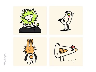A set of interesting tiny illustrations bomb chick chicken cute explosion fluorescent color hand drawn hard edge geometry illustration interesting line monkey rough