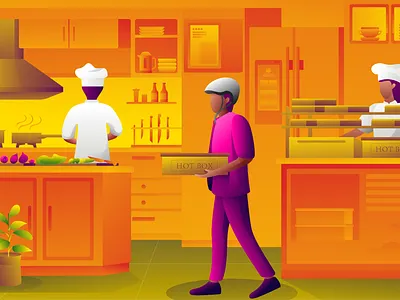 Food delivery illustration chef food delivery illustration kitchen takeout web