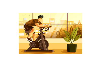 Man Exercising on Stationary Bike Illustration cardio