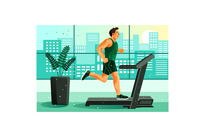 Man Running on a Treadmill Illustration athletic