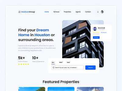MadisonGroup Landing page buy home hero section houston landing page property manegment real estate rent home ui uiux ux