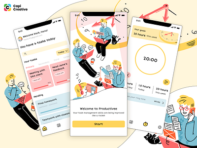 Productivity App - Mobile App UI Design app design graphic design homepage app design illusation illustration design mobile app mobile app design productivity app productivity app design ui uidesign uiux