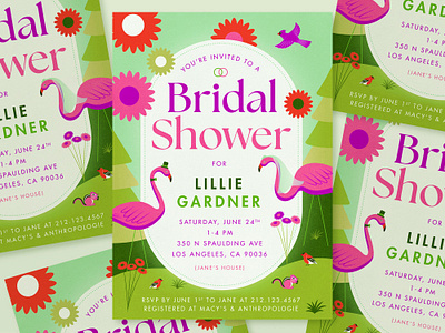 Bridal Shower Invite Design bird birds bridal shower bridal shower invite bride chipmunk colorful flamingo flamingos flowers groom invitation invite marriage summer wedding