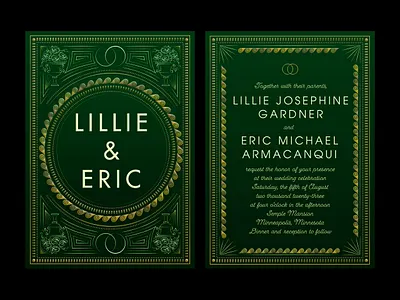 Wedding Invitation art deco classic classy elegant emerald fancy gold gold foil green invitation invite invite design marriage minneapolis rings wedding wedding invitation wedding invite