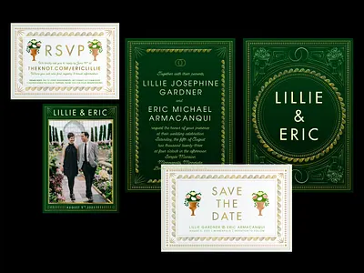 Wedding Invitation art deco emerald flowers gold gold foil green invite invite design minneapolis rsvp save the date semple mansion wedding wedding invitation wedding invite