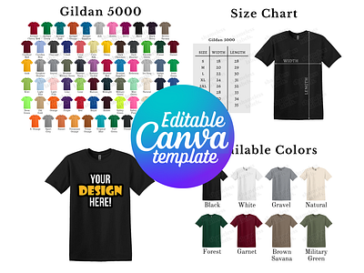 Gildan 5000 Editable Color Chart & Size Chart - Canva Template design g500 mockup gildan 5000 gildan 5000 color chart gildan 5000 mockup gildan 5000 size chart