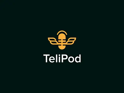 TeliPod Logo branding broadcast graphic design icon identity logo design mark mic mic logo microphone minimalist modern logo pod podcast logo podcast logo design radio startup symbol technology wing