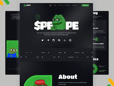 $PEPE - NFT Landing Page Design colors cryptocurrency cryptocurrency landing page dark design graphic design landing page landing page design nft nft design nft landing page design nft marketplace nfts pepe landing page design web design web3.0 website website design website design services
