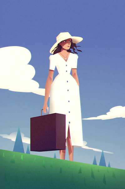 "Women Embracing Nature's Beauty with Style" - Character Design 2d 2d art art character character design girl girl character design girl with hat graphic design hat illustration illustrator landscape mountain top nature style women