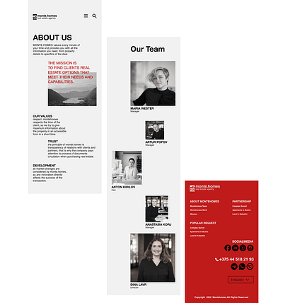 Mobile variant for website Monte.homes in Swiss style