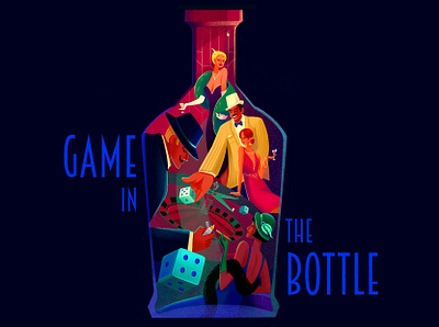 Game in the bottle alcohol artdeco brand illustration branding design graphic design illustration illustrator ladies poker product design roulette ukraine wine