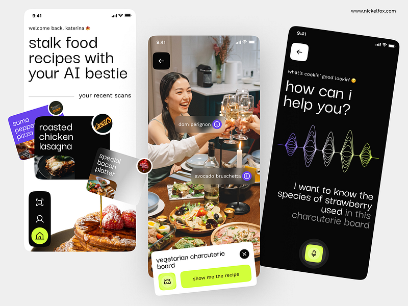 Food Scanning Mobile App | AI x AR ai app ar artificial intelligence augmented reality food food app food delivery food service ingredients minimal mobile app open ai recipe restaurants scanning app user interface ux design virtual assistant virtual reality vr