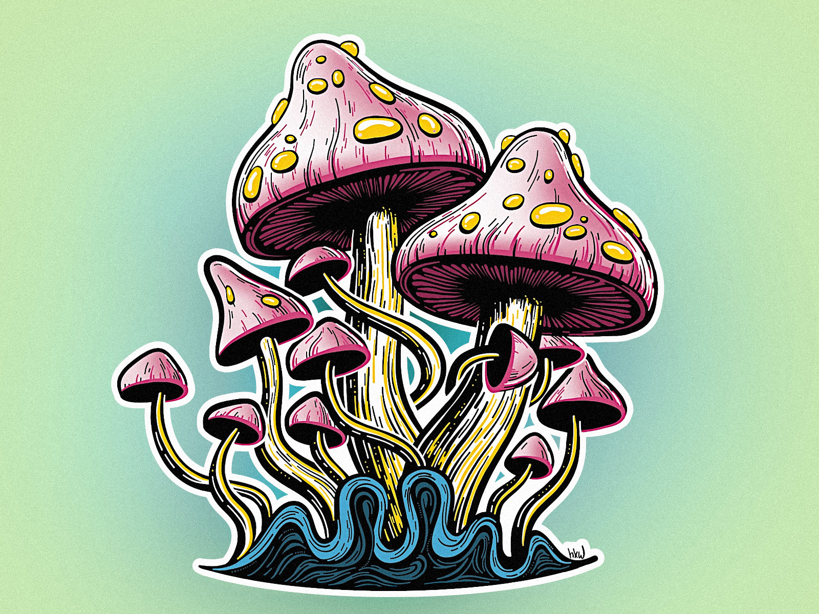 Pinky dribbbly mushroom squad colorful colors conceptsapp design fungi fungus gimp graphic illustration ipadpro lineart mushroom mushrooms party pink ukraine vector