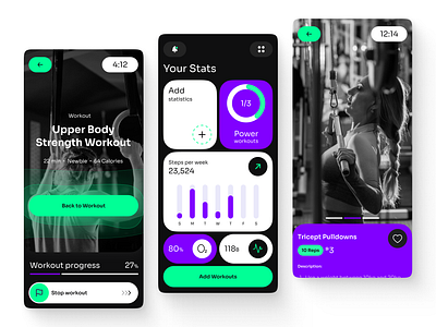Atma - Fitness and healthiness app dark theme fitness health mobile mobile app sport ui ux workout