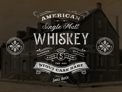 American Single Malt Whiskey aged alcohol banner barrel branding distillery label design logo design old seal small batch sophisticated spirits typeface typography vintage vintage design vintage logo whiskey whisky