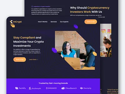 InCrypt - Legal and Tax Information Web App branding case study crypto dark mode design figma legal logo responsive tax ui ux web app web design website