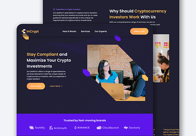 InCrypt - Legal and Tax Information Web App branding case study crypto dark mode design figma legal logo responsive tax ui ux web app web design website