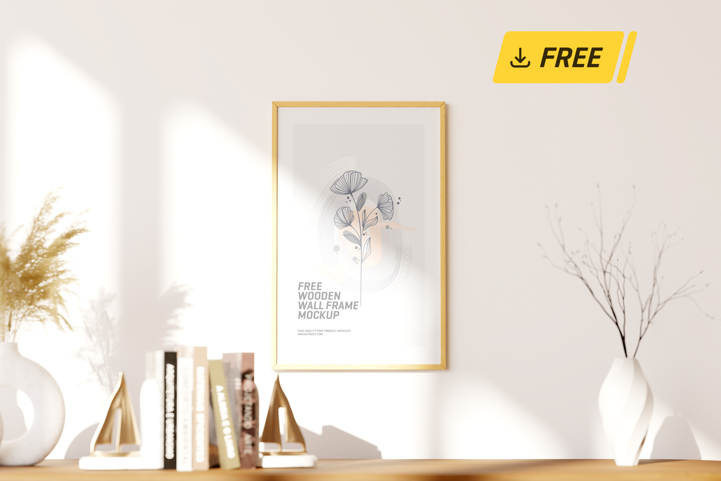 Free Bright Wooden 11x17 Wall Frame Mockup frame mockup free mockup freedesign freemockups freepsd interior scene poster mockup room mockup wall frame mockup