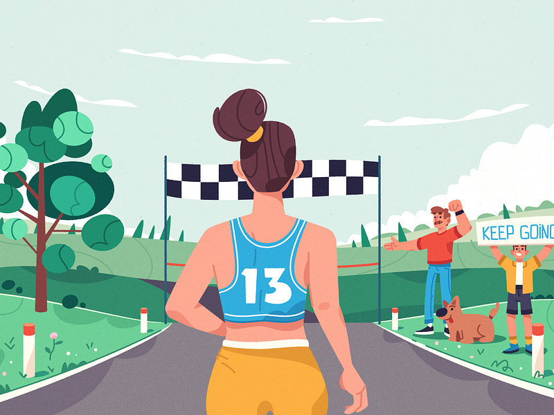 Marathon art cartoon character design family illustration marathon running vector winner