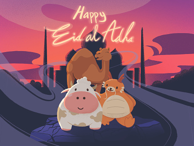 Eid al-Adha Illustration adha branding cow eid graphic design illustration mascot purple
