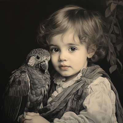 Child with parrot ai images concept art graphic design illustration