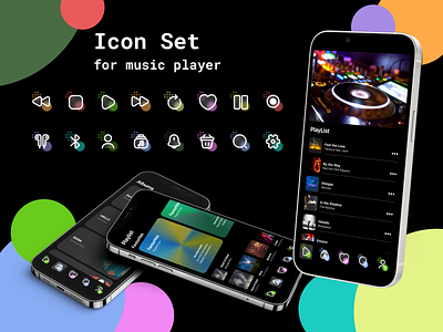 Icon Set for Music Player app design icon set icons mobile app mobile app design music music app player ui ui design uiux uiux design