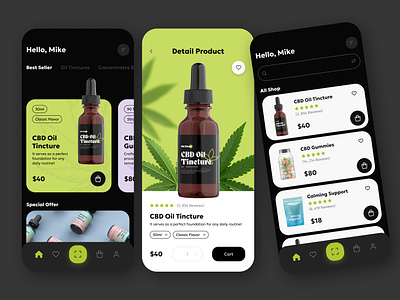 Concept for CBD Cannabis Application app branding cannabis cbd marijuana oil package supplements ui design vitamins