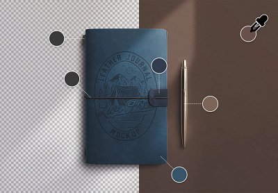 Traveler’s Notebook Leather Cover Mockup with Pen branding design graphic design illustration isolated object logo mockup realistic travel