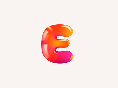 Letter E logo realistic 3D design in cartoon balloon style. 3d alphabet baloon cute design emoticon glossy gradient icon letter logo logodesign mesh realistic shine ui vector